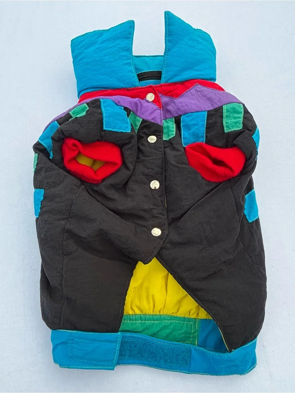 Vtg Pet Puffer Jacket L Dog Ski Coat Hooded 90s Retro Neon Geometric Colorblock